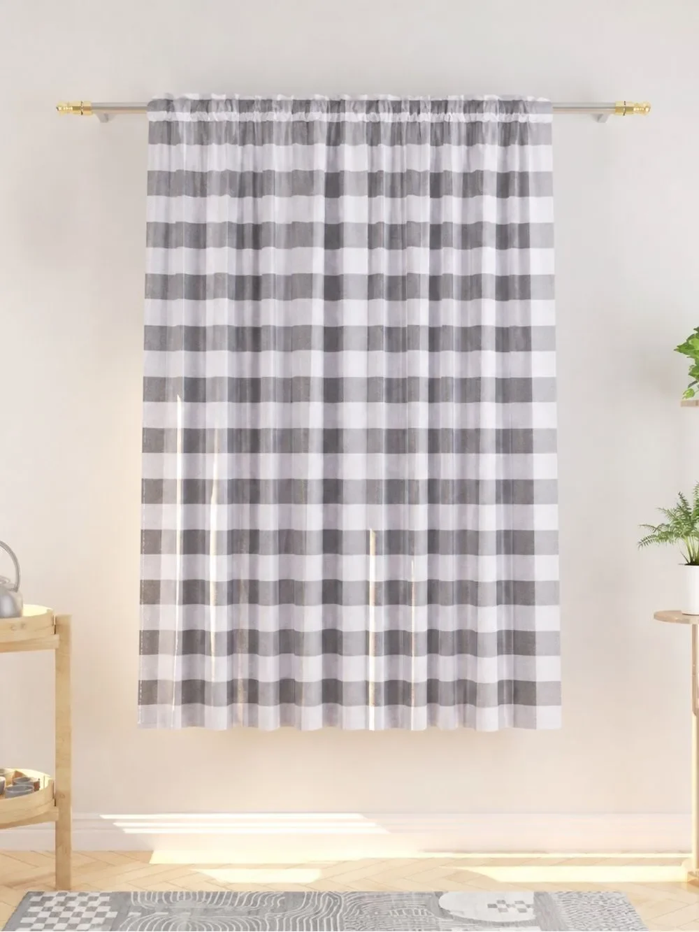 Buffalo Check Curtain Panel Gray White 52x72 Farmhouse Plaid